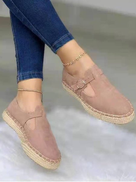 Solid Faux Suede Espadrille Flats, Apricot, Flat & Loafers