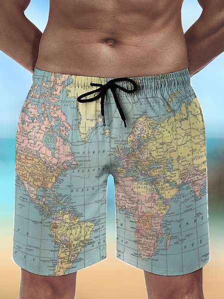 

Men's Beach Map Casual Pants, As picture, Shorts