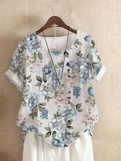 

Floral Casual Shirts & Tops, Blue, T-Shirts