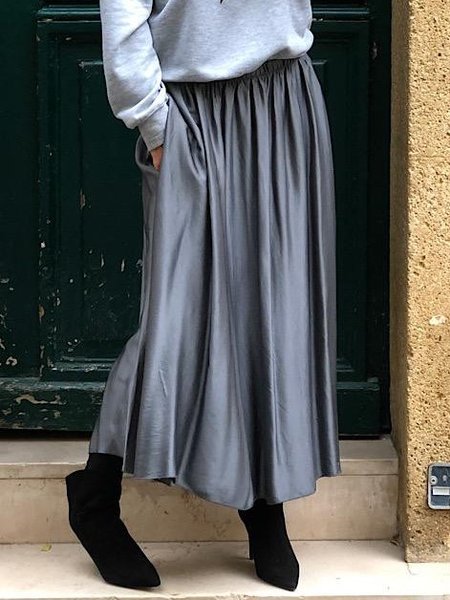 

Casual solid color loose skirt, Gray, Skirts