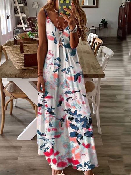 

Vacation Regular Fit Short sleeve Knit Dress, Flower, Maxi Dresses