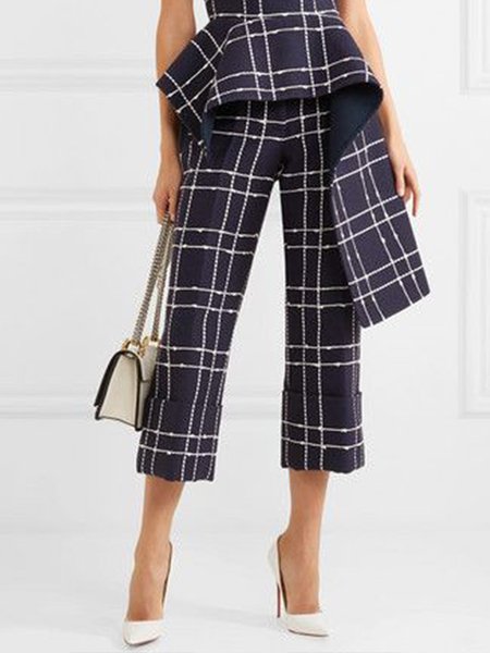 

Grid Regular Fit Daily Pants, Deep blue, Wide Leg Pants