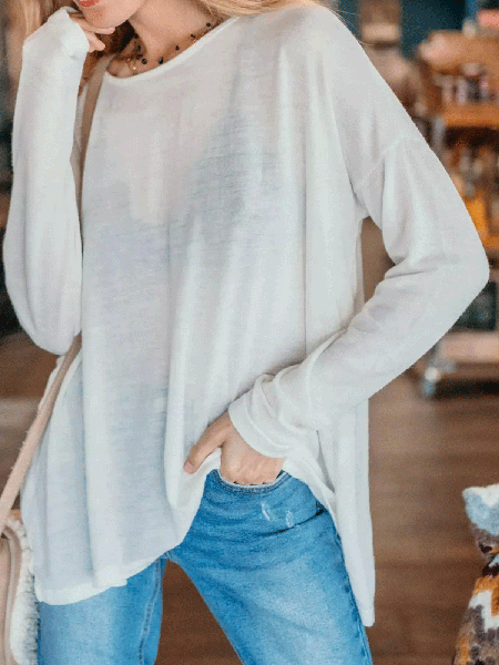 

Casual Off Shoulder Long Sleeve T-shirt, Off white, T-Shirts