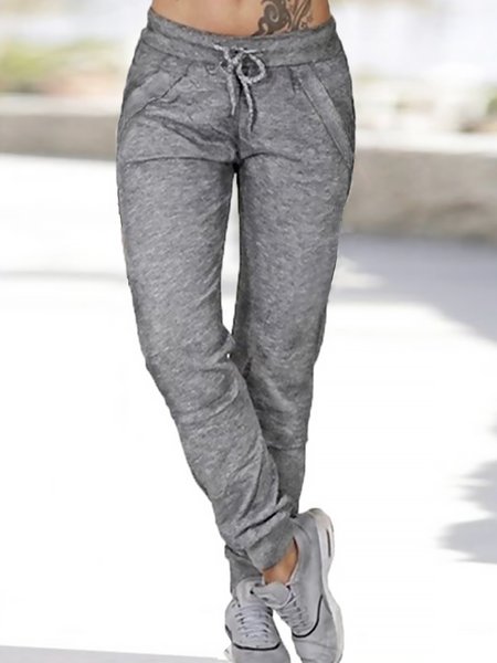 

Casual Sporty Cotton Blends Pockets Solid Loosen Pants, Gray, Sport Pants