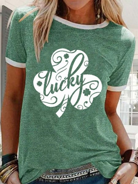 

St. Patrick's Day Casual Color Block Short Sleeve T-shirt, Green, T-Shirts