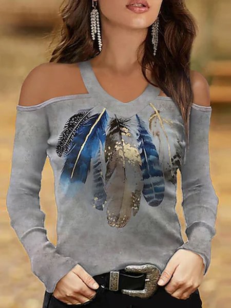 

Elegant Color Block V Neck Shirts & Tops, Multicolor, Long sleeve tops