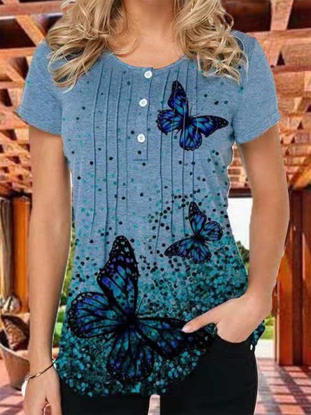 

Buttoned Casual Floral Shirts & Tops, Blue, T-Shirts