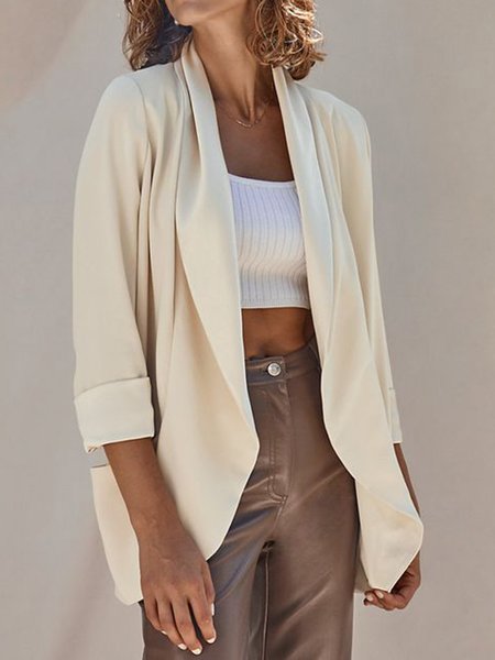 

Lapel Simple Solid Work Three Quarter Cardigan, Apricot, Blazers