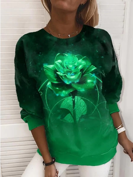 

Casual Floral Crew Neck Sweatshirt, Green, Sweatshirts & Hoodies