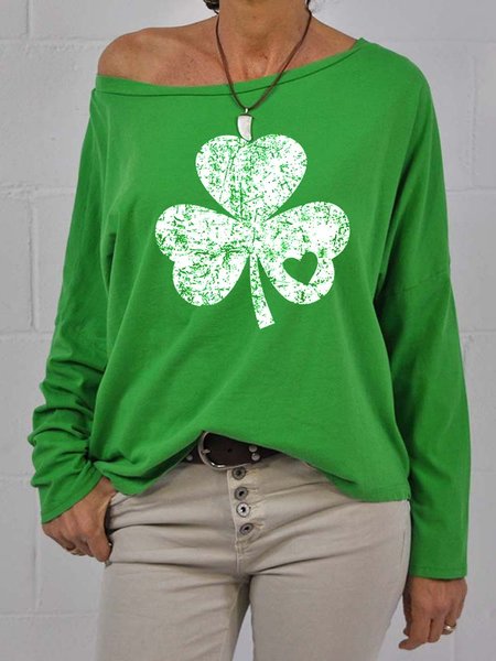 

St. Patrick's Day Casual Cotton Blends Long Sleeve T-shirt, Green, Long sleeve tops