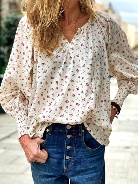 

Floral Casual Shirts & Tops, White, Tops