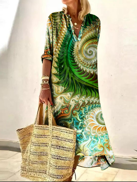 

Abstract Loosen Casual Dresses, Green, Maxi Dresses