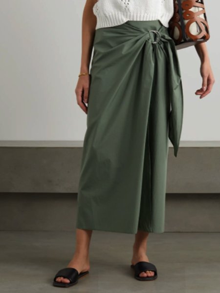 

Casual Ruffled Solid Skirt, Green, Maxi Skirts