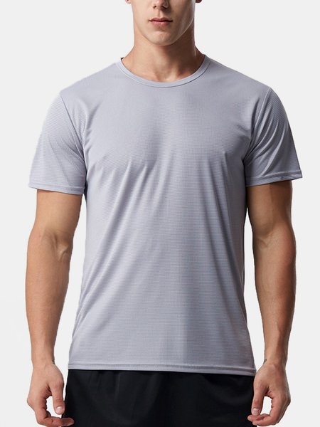Moisture Absorbent Breathable Quick Dry Round Neck Short Sleeve Tee Men's, Light gray, T-shirt