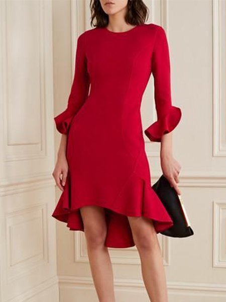 

Elegant Skinny Crew Neck Half Sleeve Mini Dress, Red, Midi Dresses