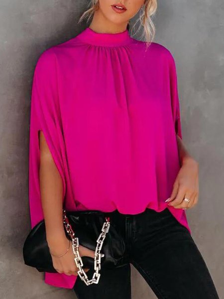 

Casual Three Quarter Round Neck Plus Size Tops, As picture, Tops