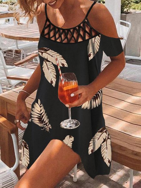 

Spaghetti Floral Regular Fit Dresses, Black, Mini Dresses