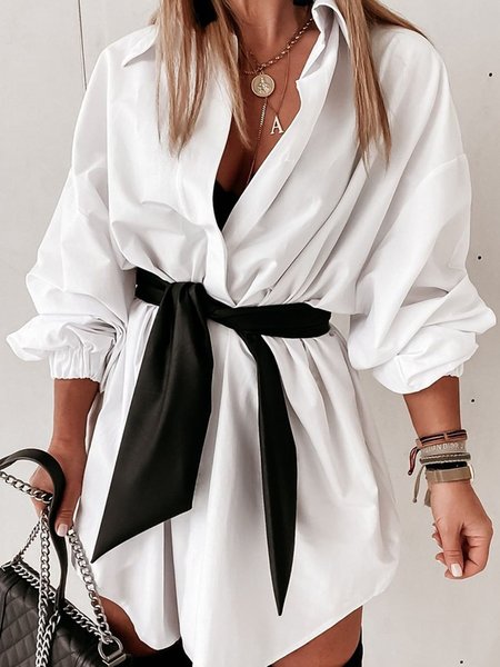 

Casual Loosen Color Block Daily Dress, White, Mini Dresses