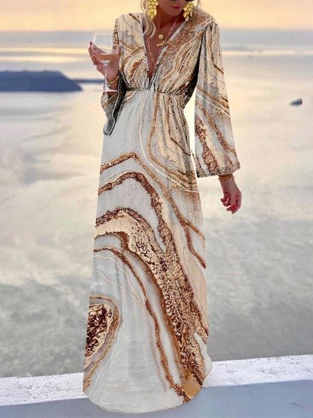 

Geometric Long Sleeve V Neck Plus Size Casual Long sleeve Knit Dress, Multicolor, Maxi Dresses