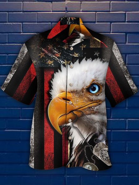 

Mens American Eagle Print Casual Breathable Hawaiian Short Sleeve Shirt, Black, Men's Floral shirt