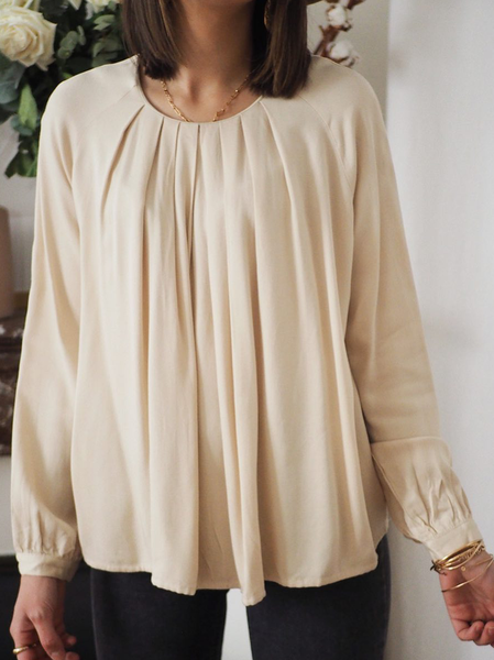 

Casual Plain Long sleeve tops, Beige, Tops