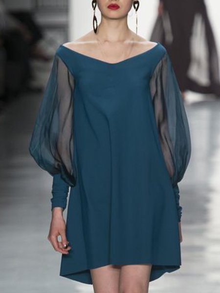 

Regular Fit Plain V neck Daily Dress, Green, Mini Dresses