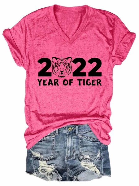 

Year Of Tiger 2022 Funny Print Shirts&Tops, Rose red, T-shirts