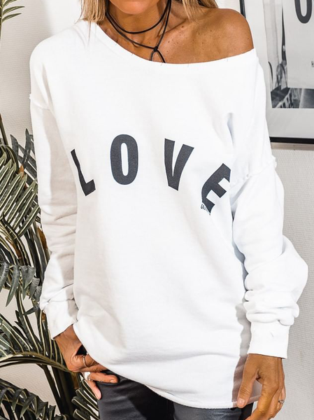 

Letter Off The Shoulder Sweatershirt, White, Hoodies & Sweatshirts