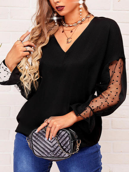 

Lace Plain Elegant Shirts & Tops, Black, Long sleeve tops