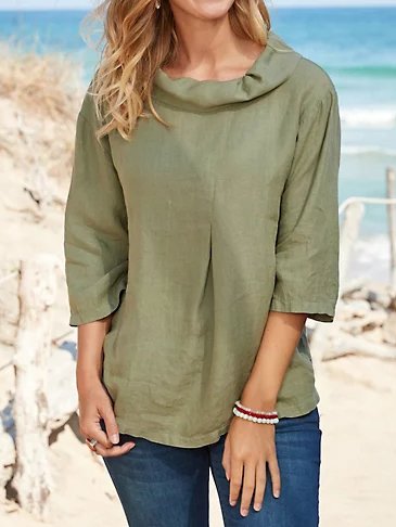 

Crew Neck Linen Casual Shirts & Tops, Green, Tunics