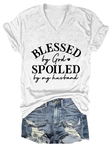 

Blessed By God And Spoiled By My Husband Shirts&Tops, White, T-shirts