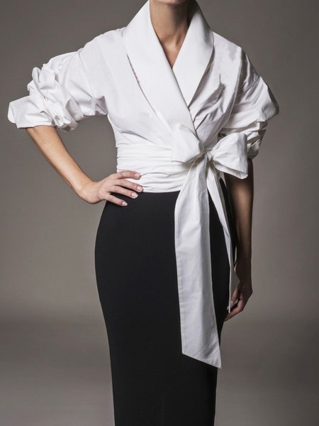 

Spring Long sleeve Cotton Elegant Lightweight Tops, White, Tops