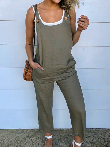 

Plus size Casual Plain Jumpsuit Jumpsuit & Romper, Army green, Jumpsuits