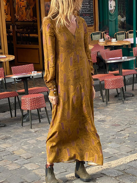 

Striped Boho Loosen Dresses, Yellow, Maxi Dresses