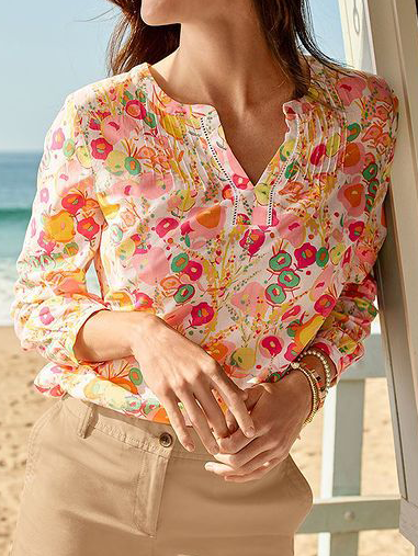 

Loosen Floral Long sleeve tops, Multicolor, Tops