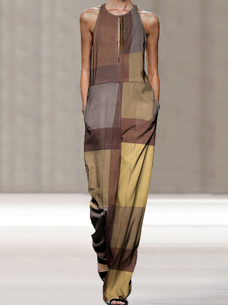 

Geometric Round Neck Casual One-Pieces, Multicolor, Jumpsuits＆Rompers