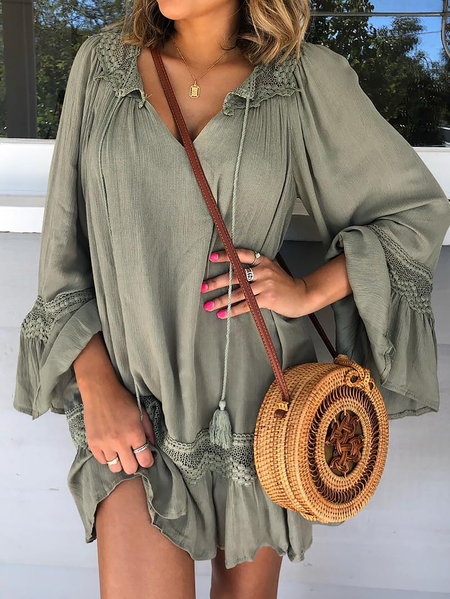 

Plus size Casual Plain Dresses, Army green, Mini Dresses