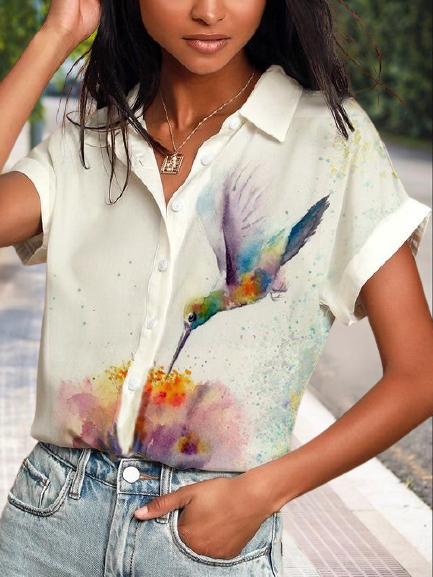 

Shirt Collar Animal Casual Shirts & Tops, Apricot, Blouses & Shirts