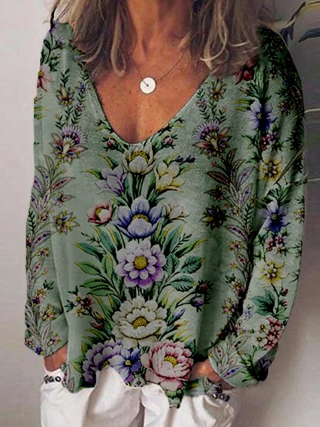 

Floral Print Spring New Designer Casual Women's Tops, Multicolor, Long sleeve tops