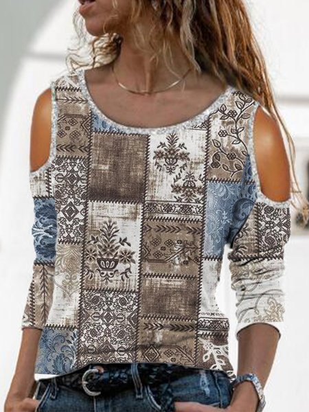 

Crew Neck Casual Cotton Blends Long sleeve tops, Multicolor, Tops
