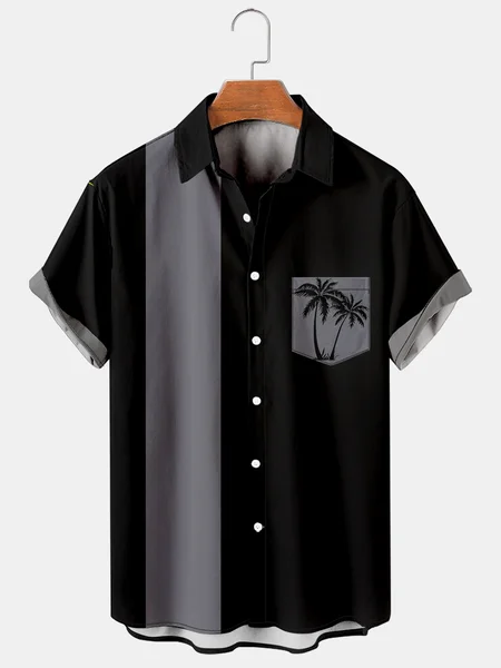 

Men's Retro Simple Loose Hawaiian Short Sleeve Shirt, Black, Men's Floral shirt