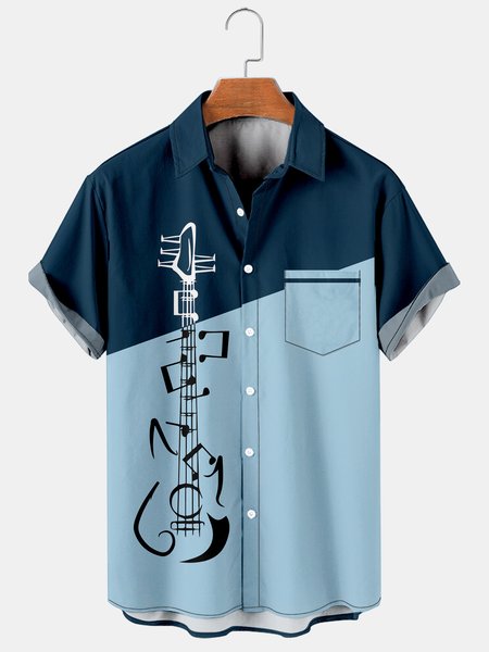 

Mens Music Print Casual Breathable Hawaiian Short Sleeve Shirt, Black, Men's Floral shirt
