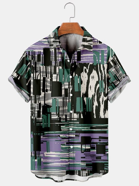 

Mens Abstract Art Print Casual Breathable Hawaiian Short Sleeve Shirt, As picture, Men's Floral shirt