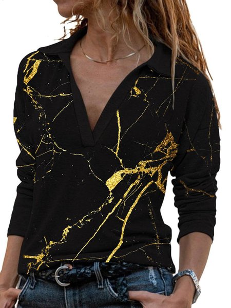 

Regular Fit Shirt Collar Shirts & Tops, Black, T-Shirts