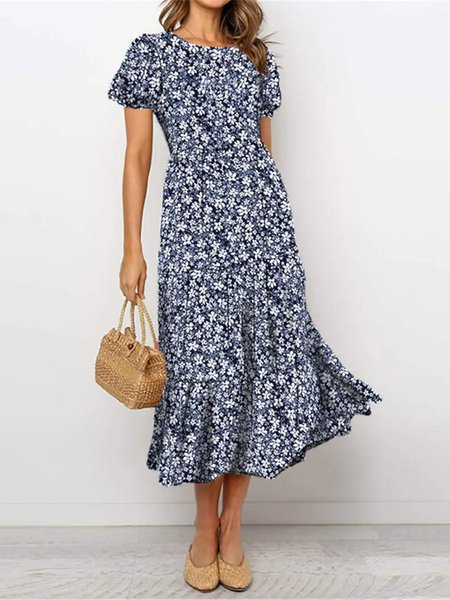 

Vacation Floral Dresses, Blue, Dresses