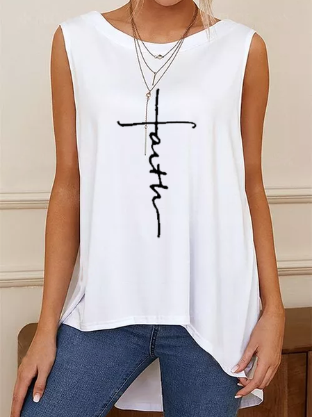 

Casual Cotton Blends Vests, White, Tank Top
