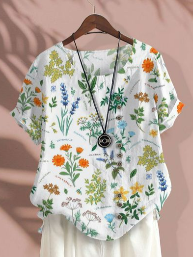 

Floral Crew Neck Casual Short sleeve Shirts & Tops, White, Blouses & Shirts