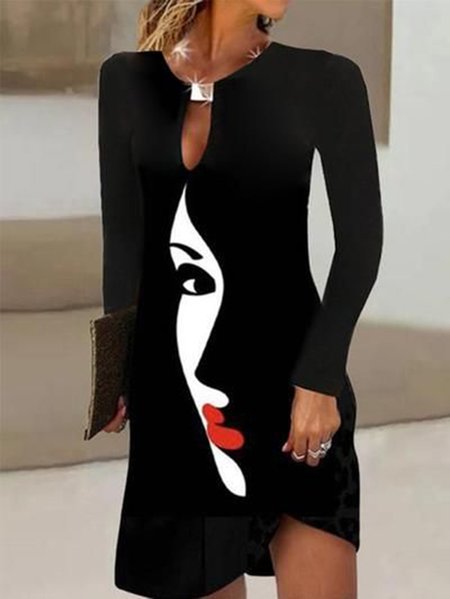 

Casual Printed Crew Neck Dresses, Black, Dresses