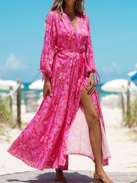 

Casual Paisley Long sleeve Woven Dress, Rose, Maxi Dresses
