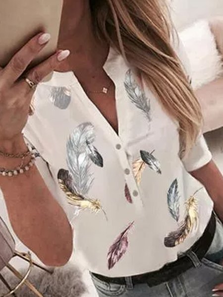 

Loosen Elegant V Neck Shirts & Tops, White, Blouses & Shirts